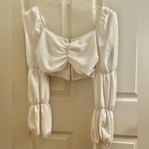 Black Bead White Ruched Women's Top - M